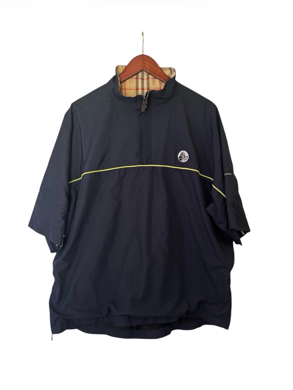 Burberry Golf Men’s Windbreaker Jacket 1/4 Zip Blue Pullover Short Sleeve Mock